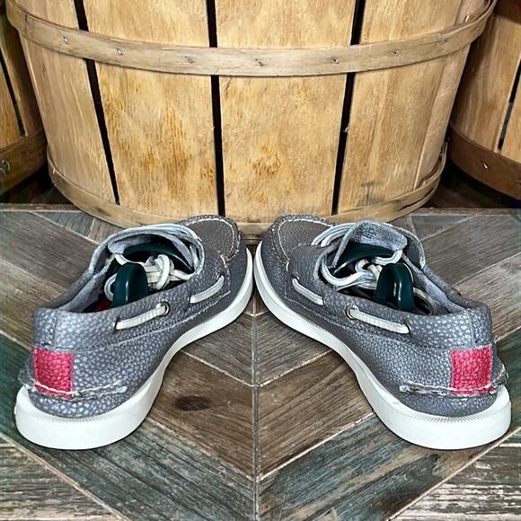 Sperry A/O 2-Eye Washed Flecked Pebbled Gray Red Leather Boat Shoes Mens Size 7 - Picture 8 of 11